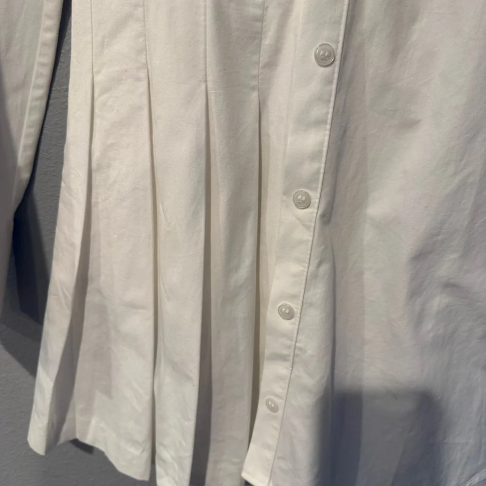 NWT Zara White Cotton Short Shirt Dress Size S Pleated - Picture 5 of 9
